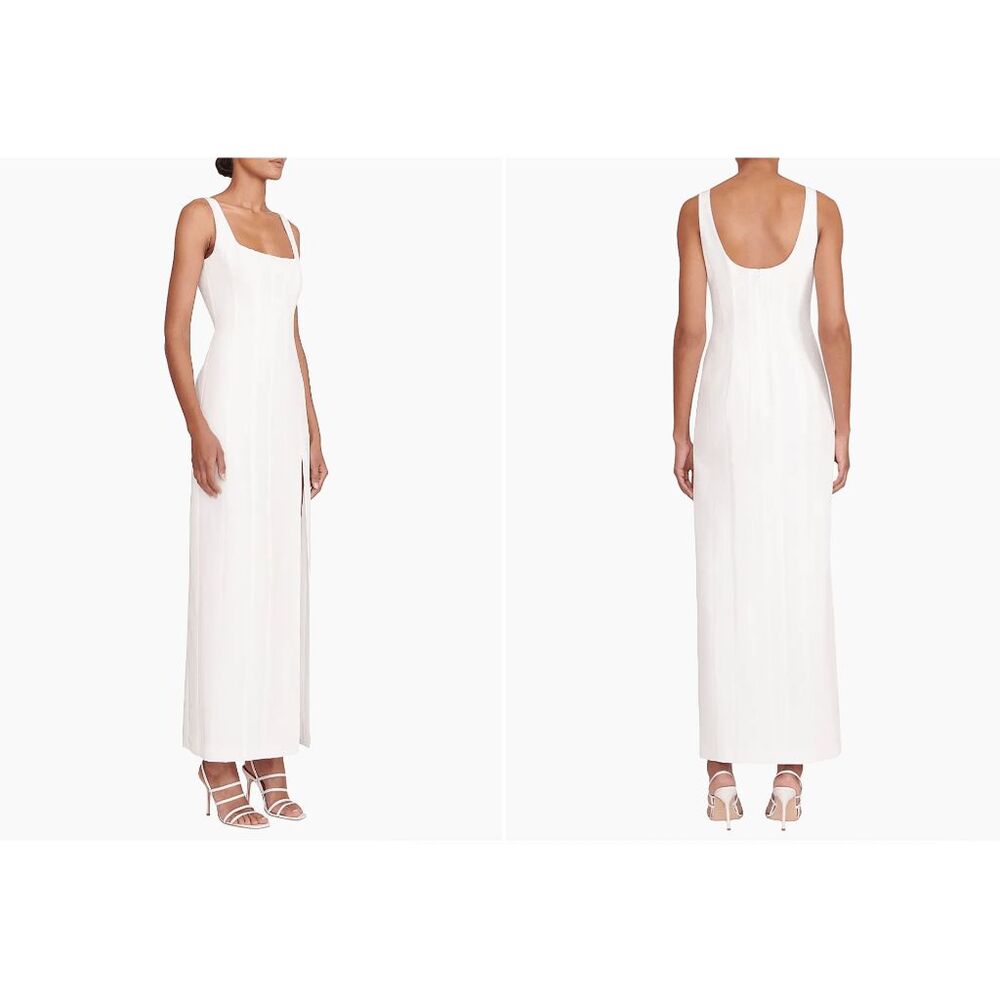 NWT Staud Square Neck Sleeveless Side Slit Portrait Maxi Dress White Size 6 $495